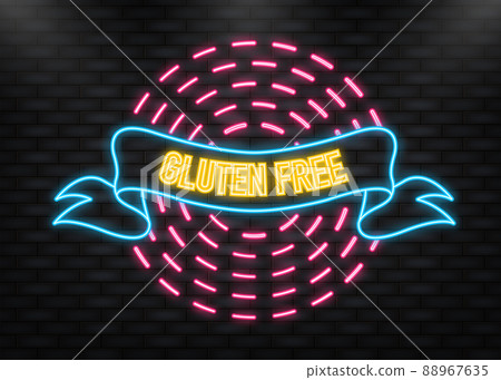 Neon icon with gluten free ribbon. Organic signs. Vector illustration Neon icon with gluten free ribbon. Organic signs. Vector illustration 88967635