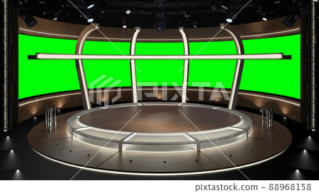 Virtual TV Studio Set. Green screen background. 3d Rendering Virtual TV Studio Set. Green screen background. 3d Rendering 88968158