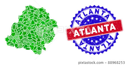 Bicolor Atlanta Scratched Seal with Floral Green Composition of Lodz Voivodeship Map 88968253