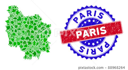 Bicolor Paris Grunge Seal and Floral Green Composition of Burgundy Province Map Bicolor Paris Grunge Seal and Floral Green Composition of Burgundy Province Map 88968264