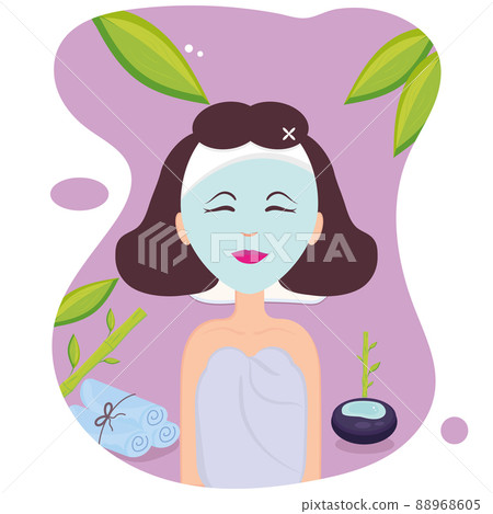 Happy girl with a beauty facial mask Spa concept Vector 88968605