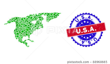 Bicolor U.S.A. Textured Seal Stamp with Herbal Green Composition of North America Map 88968665