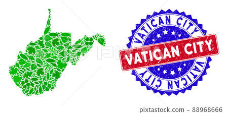 Bicolor Vatican City Scratched Seal and Floral Green Mosaic of West Virginia State Map Bicolor Vatican City Scratched Seal and Floral Green Mosaic of West Virginia State Map 88968666