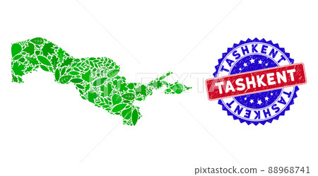 Bicolor Tashkent Distress Stamp with Ecology Green Composition of Uzbekistan Map 88968741