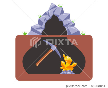 old gold mine. the pickaxe hits the gold ingot. old gold mine. the pickaxe hits the gold ingot. 88968851