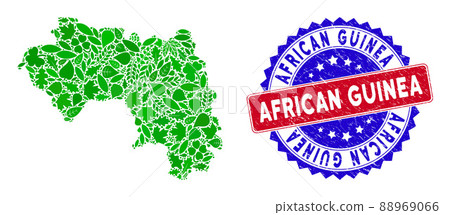 Bicolor African Guinea Textured Seal Stamp with Leaf Green Collage of African Guinea Map Bicolor African Guinea Textured Seal Stamp with Leaf Green Collage of African Guinea Map 88969066