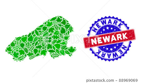 Bicolor Newark Textured Stamp and Eco Green Composition of Kahoolawe Island Map 88969069