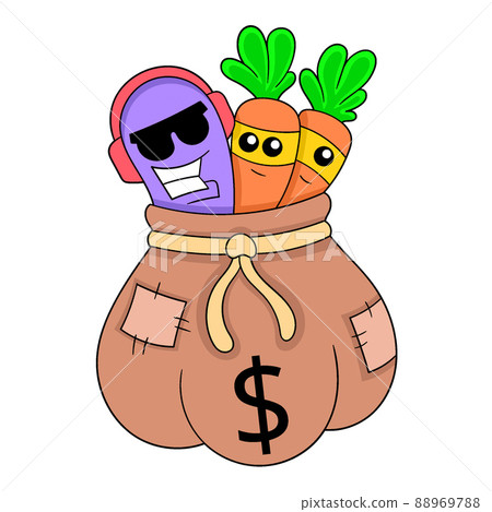 a basket of cute faced carrots, doodle icon image kawaii 88969788