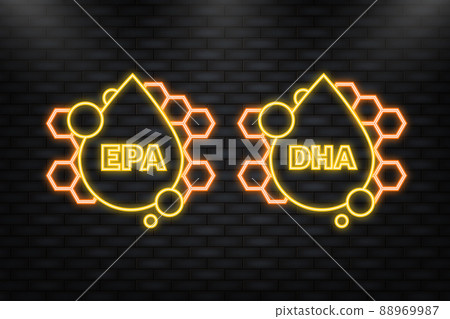 Neon Icon. Shiny fish oil nutrition epa and dha for good health 88969987