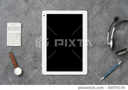 Desk unmanned bird's-eye view copy space 88970150