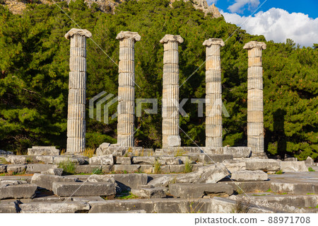 Columns on ruins of ancient Temple of Athena in Priene, Turkey 88971708