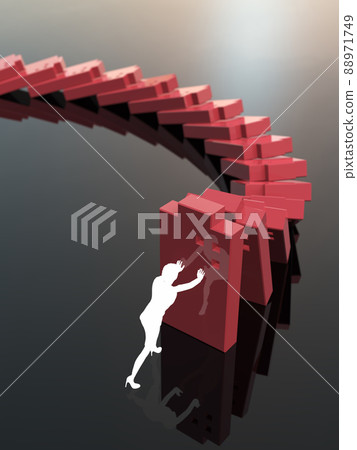 White female silhouette trying to prevent chained bankruptcy 3D illustration vertical 88971749