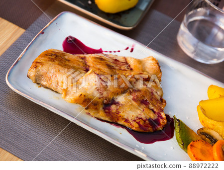 Iberian pork in sweet wine and vegetable sauce Iberian pork in sweet wine and vegetable sauce 88972222