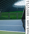 Unmanned tennis courts and spectators' seats in the arena 88972711