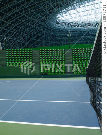 Unmanned tennis courts and spectators' seats in the arena Unmanned tennis courts and spectators' seats in the arena 88972711