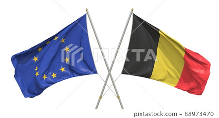 Flags of Belgium and the European Union EU on white background. 3D rendering 88973470