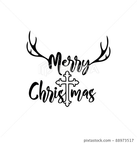 Merry Christmas Vector Sign with Antlers Deer Merry Christmas Vector Sign with Antlers Deer 88973517
