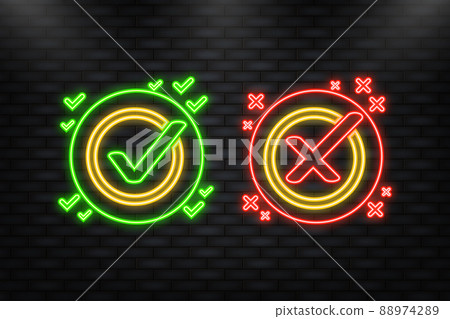 Neon Icon. check marks ui button with dos and donts. flat simple style trend modern red and green checkmark Neon Icon. check marks ui button with dos and donts. flat simple style trend modern red and green checkmark 88974289