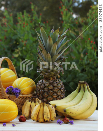 Fresh Fruit and Vegetables for Sale at Farmers Market Bananas and Miniature Bananas 88974428