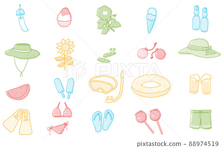 季節性簡單的夏季插圖集 季節性簡單的夏季插圖集 88974519