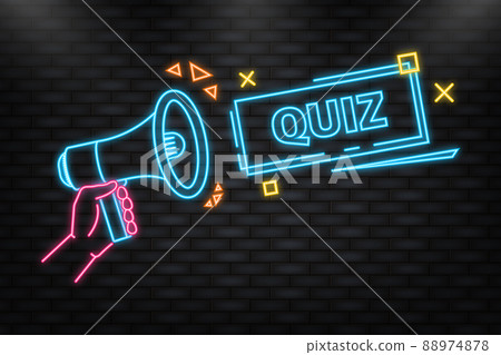 Neon Icon. Hand holding megaphone with Quiz Neon Icon. Hand holding megaphone with Quiz 88974878