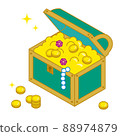 Illustration of treasure chest and treasure 88974879