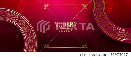 Pink textural background, round frames, border with a gold tone pattern 88975617