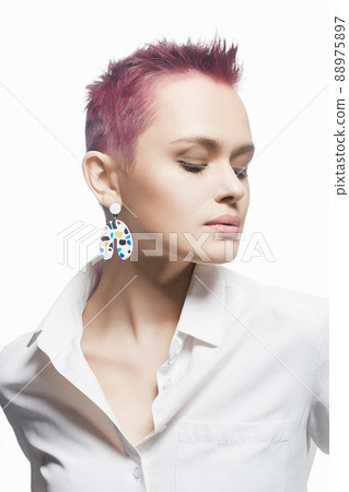 beautiful Girl with short pink hair 88975897