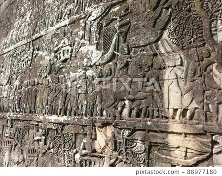 Angkor Thom Ruins, Cambodia Bayon Temple Corridor Mural Angkor Thom Ruins, Cambodia Bayon Temple Corridor Mural 88977180