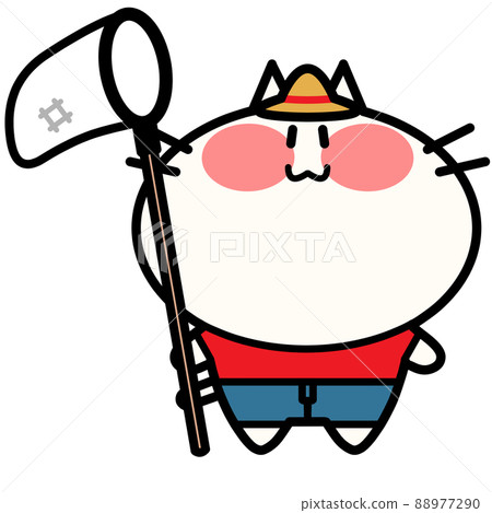 Illustration material of Nyanko with an insect net 88977290