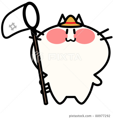 Illustration material of Nyanko with an insect net 88977292