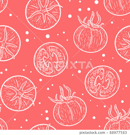 White tomatoes on pink background seamless pattern 88977583