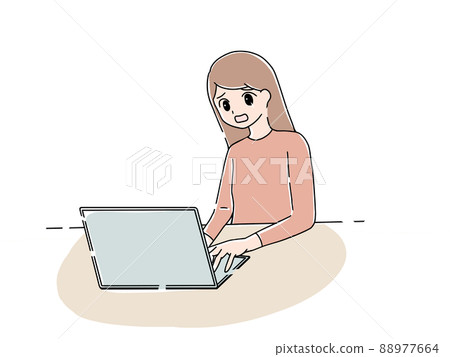 A woman who operates a computer with teary eyes A woman who operates a computer with teary eyes 88977664