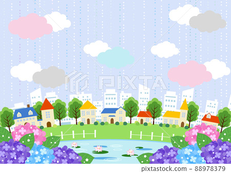 Cityscape with a pond Rainy season background Horizontal dark Cityscape with a pond Rainy season background Horizontal dark 88978379