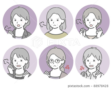 為憤怒的老年婦女設置的對角圓圈圖標 88978428