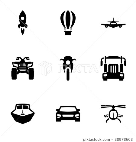 Set of black icons isolated on white background, on theme Transport 88978608