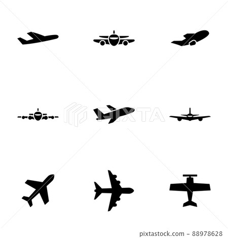 Set of black icons isolated on white background, on theme Aircraft Set of black icons isolated on white background, on theme Aircraft 88978628