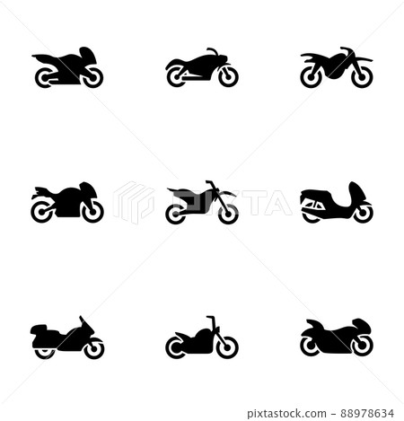 Set of black icons isolated on white background, on theme Motorcycle 88978634