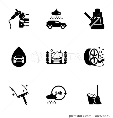 Set of black icons isolated on white background, on theme Car Wash Set of black icons isolated on white background, on theme Car Wash 88978639