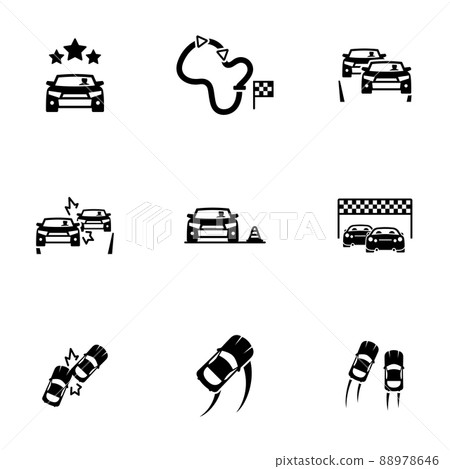 Set of simple icons on a theme Race, vector, design, collection, flat, sign, symbol,element, object, illustration, isolated. White background 88978646