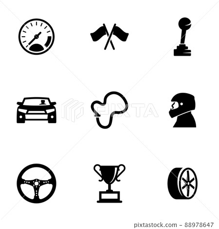 Set of simple icons on a theme Race, vector, design, collection, flat, sign, symbol,element, object, illustration, isolated. White background 88978647