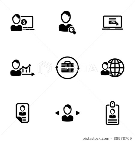 Set of simple icons on a theme Job, vector, design, collection, flat, sign, symbol,element, object, illustration, isolated. White background 88978769