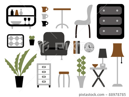 Illustration of monotone interior furniture for living alone Illustration of monotone interior furniture for living alone 88978785