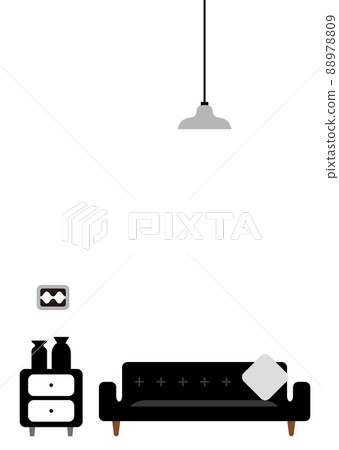 Living room with black sofa 88978809