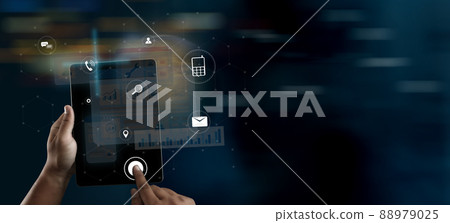 man use Smart home technology interface on smartphone app  internet of things (IOT) at home 88979025