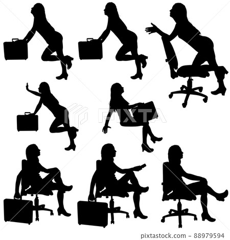 Business Woman Silhouettes Posing with Briefcases Business Woman Silhouettes Posing with Briefcases 88979594