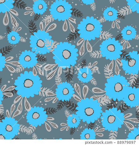 Seamless floral pattern based on traditional folk art ornaments. Colorful flowers on color background. Scandinavian style. Sweden nordic style. Vector illustration. Simple minimalistic pattern Seamless floral pattern based on traditional folk art ornaments. Colorful flowers on color background. Scandinavian style. Sweden nordic style. Vector illustration. Simple minimalistic pattern 88979897
