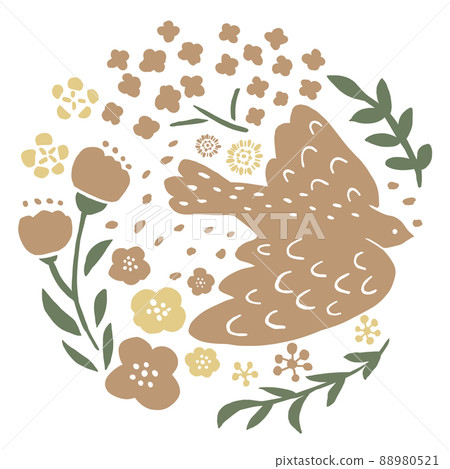 Illustration of pigeons and flowers Illustration of pigeons and flowers 88980521