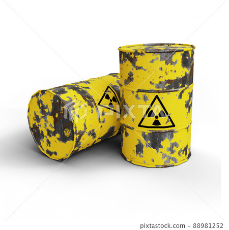 Steel Drum Barrel with Radiation and Nuclear Danger Sign. 3D Illustration. File with Clipping Path. Steel Drum Barrel with Radiation and Nuclear Danger Sign. 3D Illustration. File with Clipping Path. 88981252