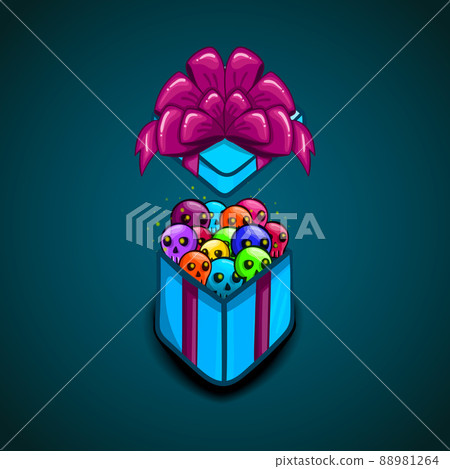 Open gift box with cartoon vector skull Open gift box with cartoon vector skull 88981264